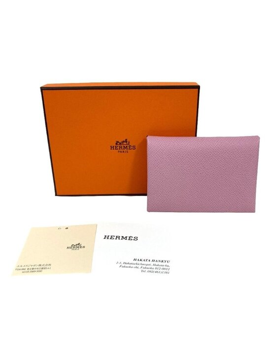Hermes Handbags - Hermes Calvi Duo Veau Epsom Card Case Coin Mauve Sylvestre